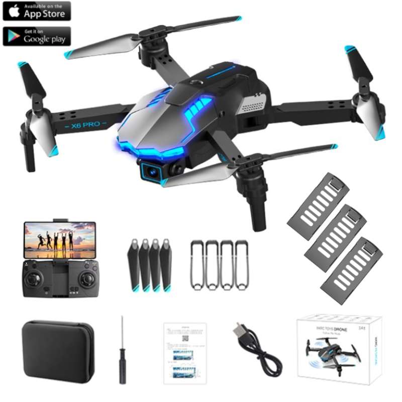 Квадрокоптер X6 дрон з камерою 4К HD FPV, до 100 м. 30 хв. польоту + кейс (3 акумулятори)